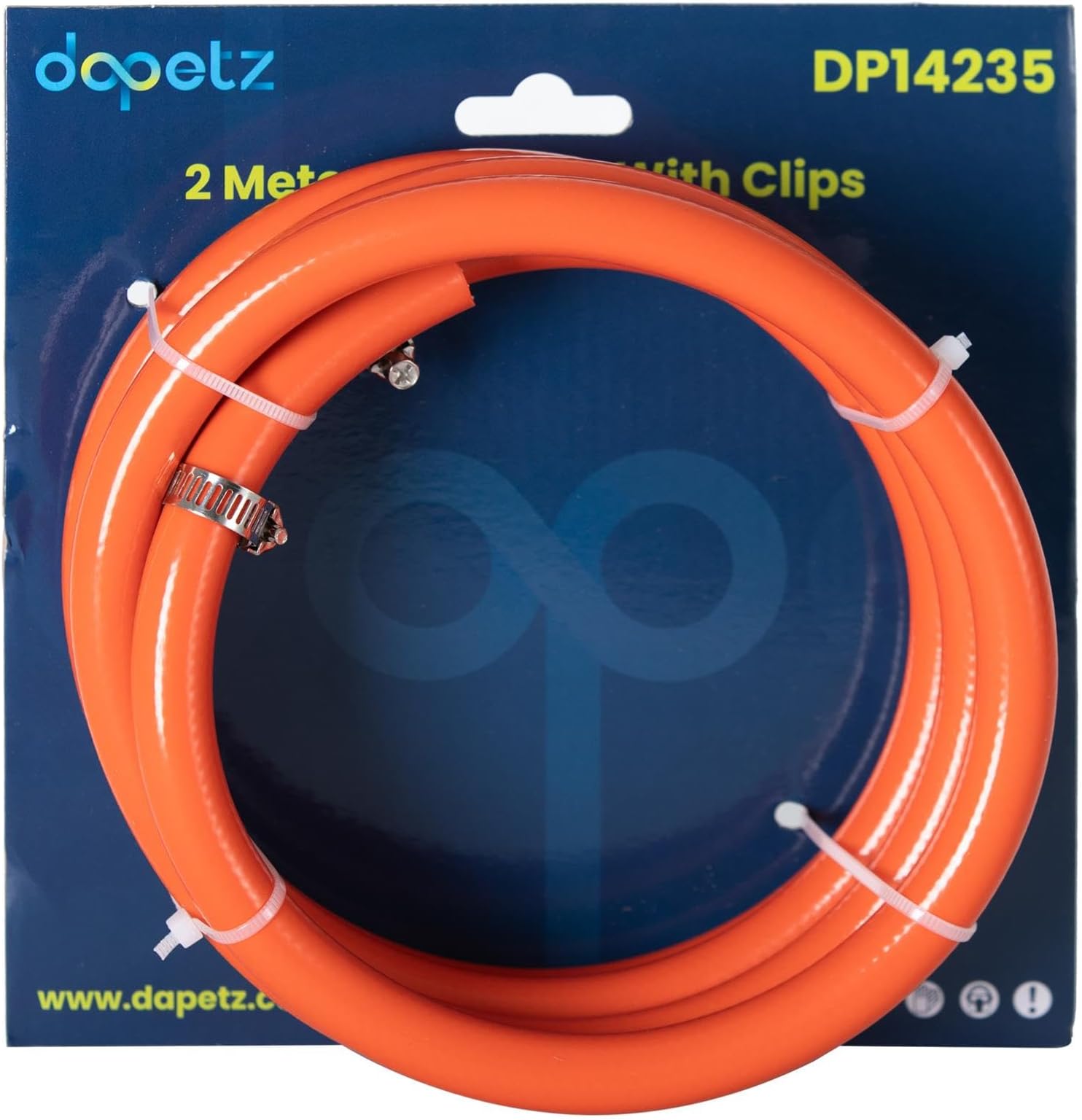 Dapetz ® Gas Hose Pipe 2m for Propane Butane LPG Gas BBQ Camping Motorhome with 2 Clips Compatible with All 8mm Hose End Regulator