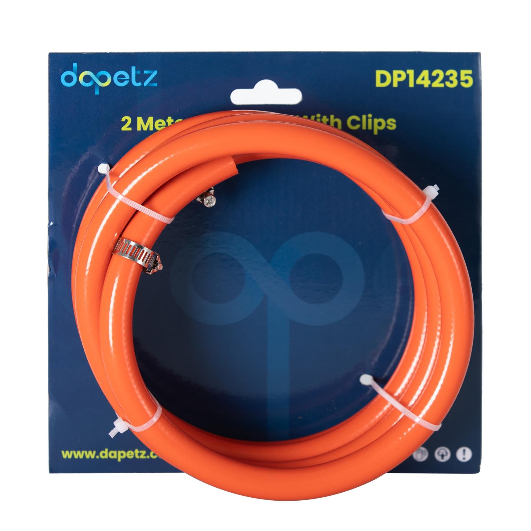 Dapetz Tuyau de gaz de 2 mètres avec 2 clips, compatible régulateurs d'extrémité 8 mm, pour propane, butane, GPL, barbecue, camping, camping-car, couleur orange