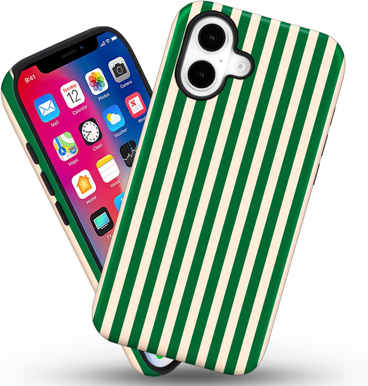 Magnetic for iPhone 16 Dopamine Stripes Phone Case Green&Apricot image 2