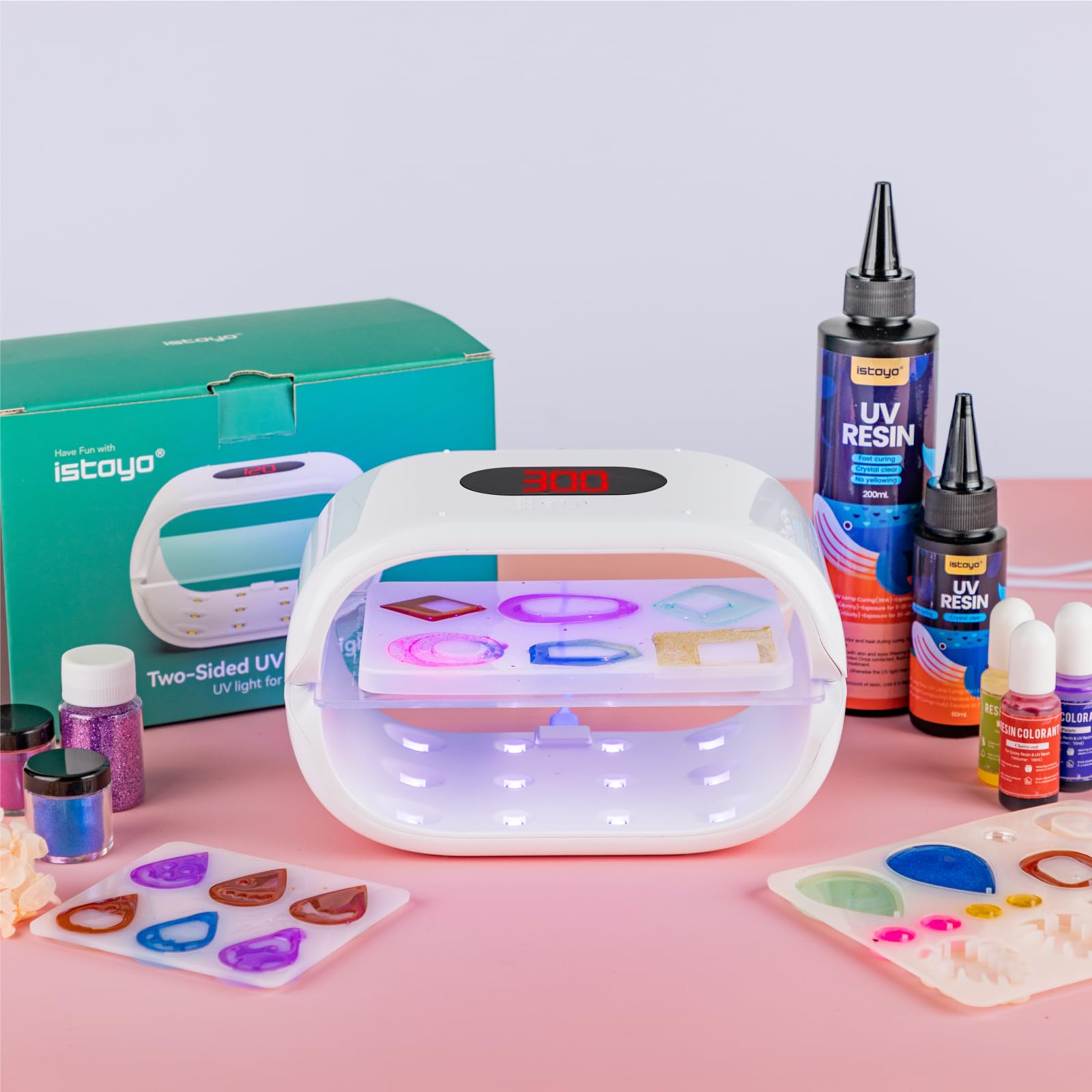 ISTOYO Luce UV in Resina su Due Lati con Display Digitale - Impostazione del Tempo Più Lungo (2 m, 3 m, 5 m) - Lampada Divisa e Grande per l'Indurimento della Resina