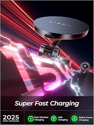 Miniatura 2 de LISEN Cargador de coche Magsafe de carga rápida de 15 W, soporte ultra magnético para teléfono de coche Mini y metal, cargador de coche inalámbrico