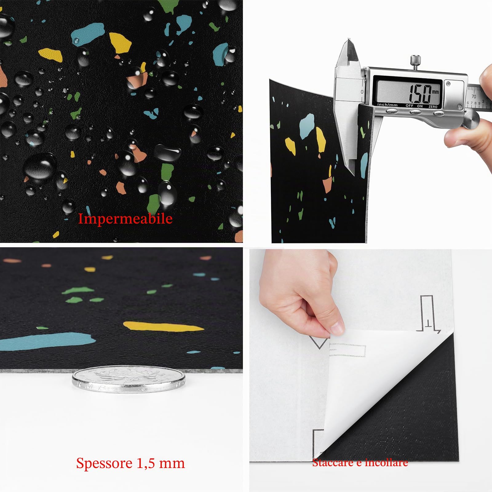 Livelynine Piastrelle Adesive Pavimento Nero Granito 30x30 Pavimento PVC Adesivo Bagno Terrazzo Colorato Camera da Letto Bambini 16-Piastrelle Mattonelle Adesive Pavimento Cucina PVC Adesivo Pavimento