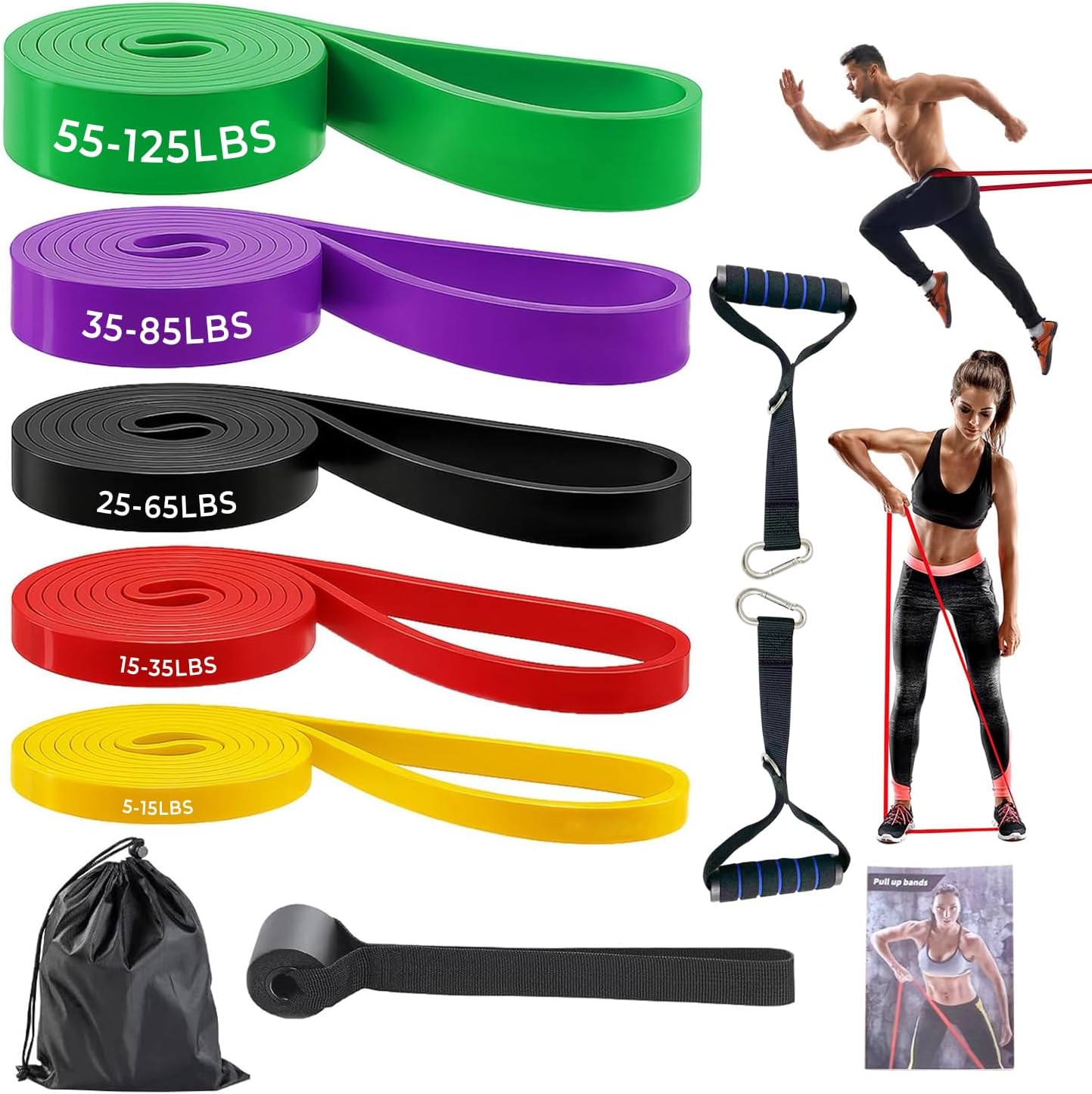 Resistance Band Sets with Accessories – 5 Level Pull Up Exercise Bands with Handles, Door Anchor & Carry Bag | Workout Bands for Strength Training, Home Gym & Fitness