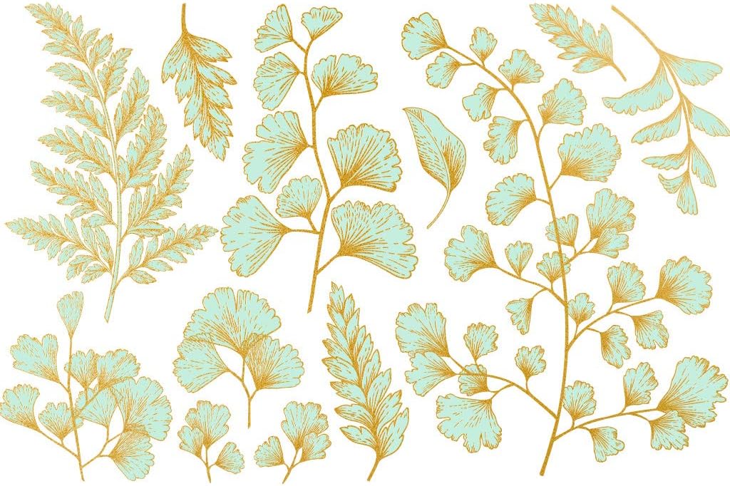 Ceramic Decals - Overglaze Gold - Enamel Decal - Waterslide Decal Teal & Gold Leaf