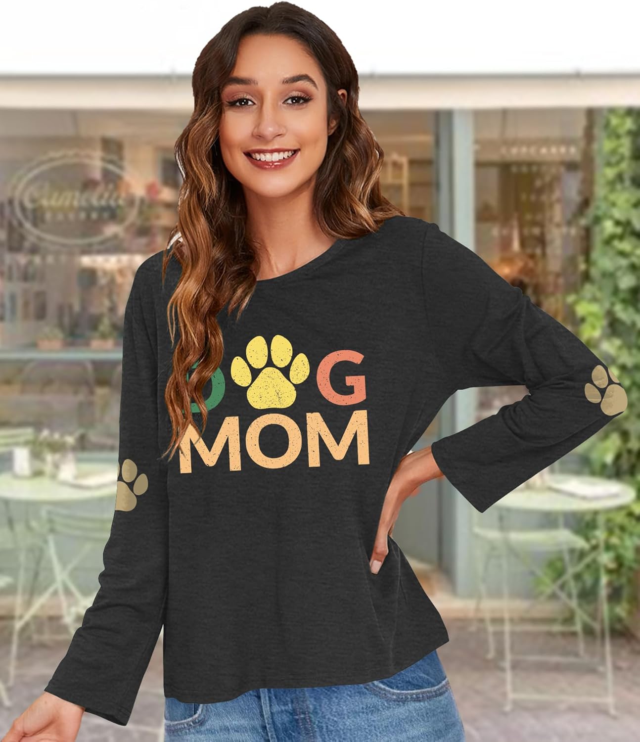 Dog Mom Shirt for Women: Dog Paw Graphic Long Sleeve Shirts Puppy Lover Gifts Tees Tops - Image 3