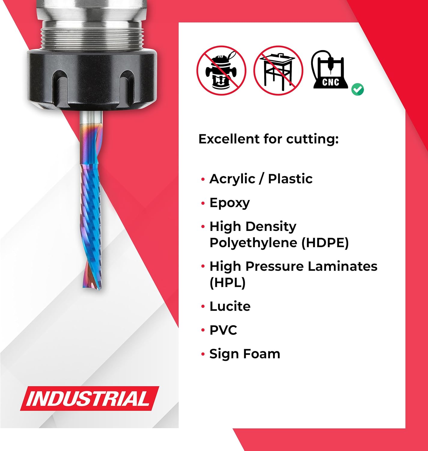 Amana Tool Spektra Coated Solid Carbide CNC Spiral Single O-Flute Router Bit for Plastic Down-Cut, 51507-K, 1/4 D x 1-1/4 CH x 1/4 SHK x 3 Inch L