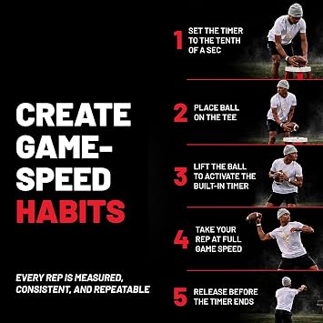 Gamebreaker QB-TEE - Football Quarterback Training Tee with Programmable Timer, Loud Indoor/Outdoor Buzzer, Lightweight Portable Design, and Two Position Ball Cradle