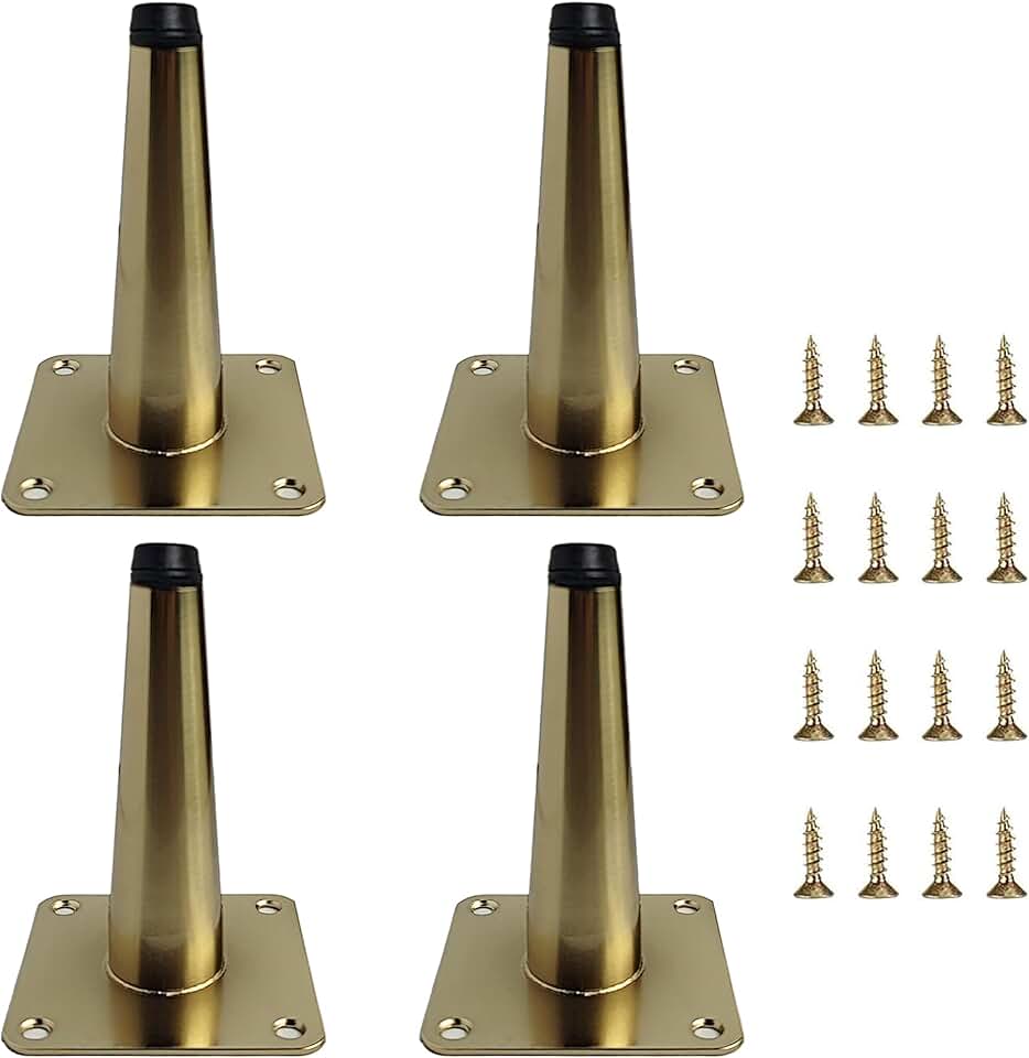4pcs 4 6/8 inch (12cm) Brass Metal Furniture Legs, Straight Metal Cabinet Legs with Level Feet