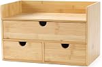 Organisateur de bureau en bambou - Mini Bamboo bureau tiroir Tabletop Boîte d'organisation de rangement pour les fournitures de bureau de toilette à la maison, pas d'assemblage requis (3 Tiroir avec étagère)