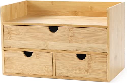 Bamboo Desk Organizer with Drawers, 3-Drawer Desktop Storage Box |
