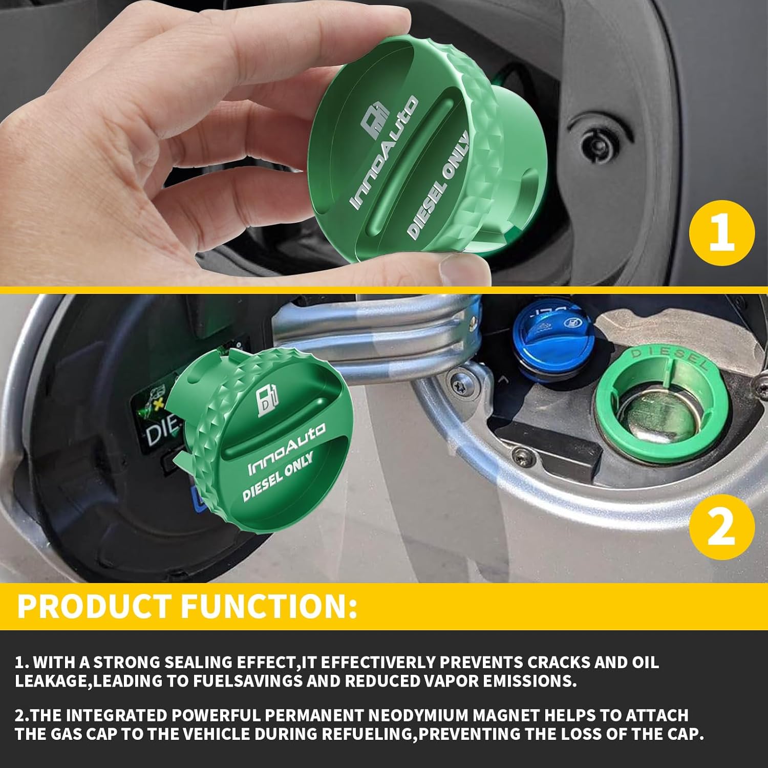 Ram 1500 2500 3500 Fuel Cap Magnetic Diesel Aluminum Tank cap Cover Compatible with 2019-2025 Dodge Ram 1500 2500 3500 Gas Cap Replacement with O ring Green