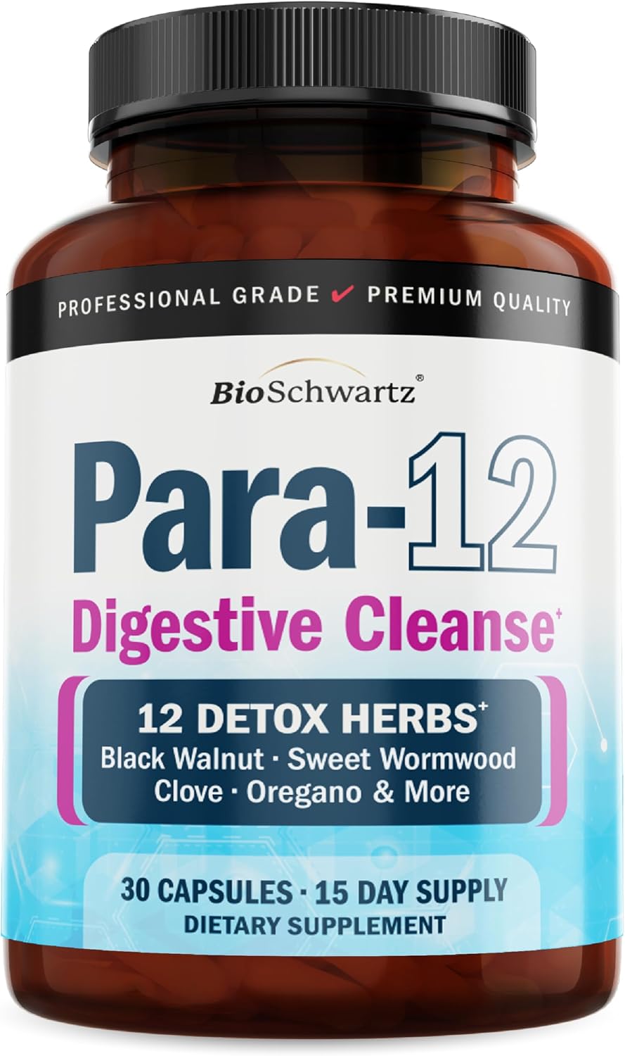 Wormwood Black Walnut Clove Digestive Cleanse Supplement, 30 capsules | Para-12 Cleanse for Women and Men with 12 Herbs, Gut Health & Intestinal Support with Wormwood, Black Walnut, Clover & More