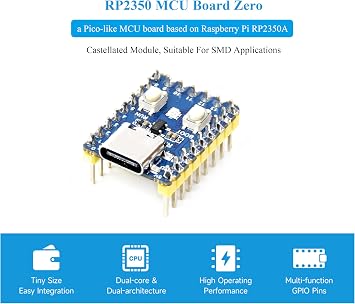 RP2350-Zero Mini Development Board with Pre-Soldered Header, Based On RPi RP2350A Dual-Core & Dual-Architecture Microcontroller, 29 Multi-Function GPIO Pins Type-C Connector