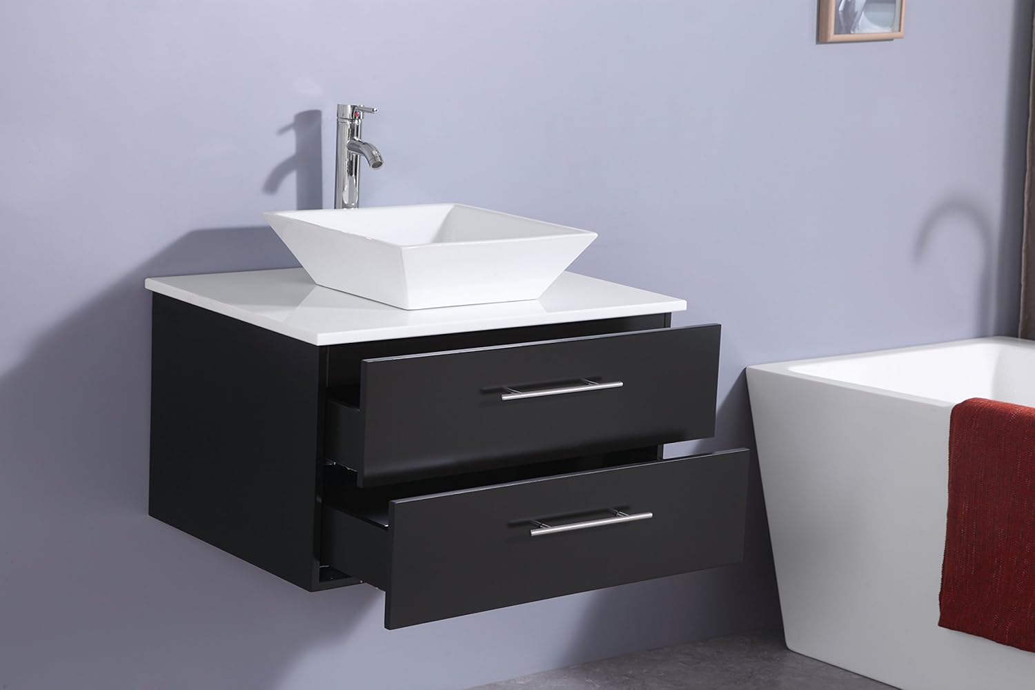 Eviva Totti Wave 24 inch Espresso Modern Bathroom Vanity with White Glassos Countertop and Porcelain Vessel Sink