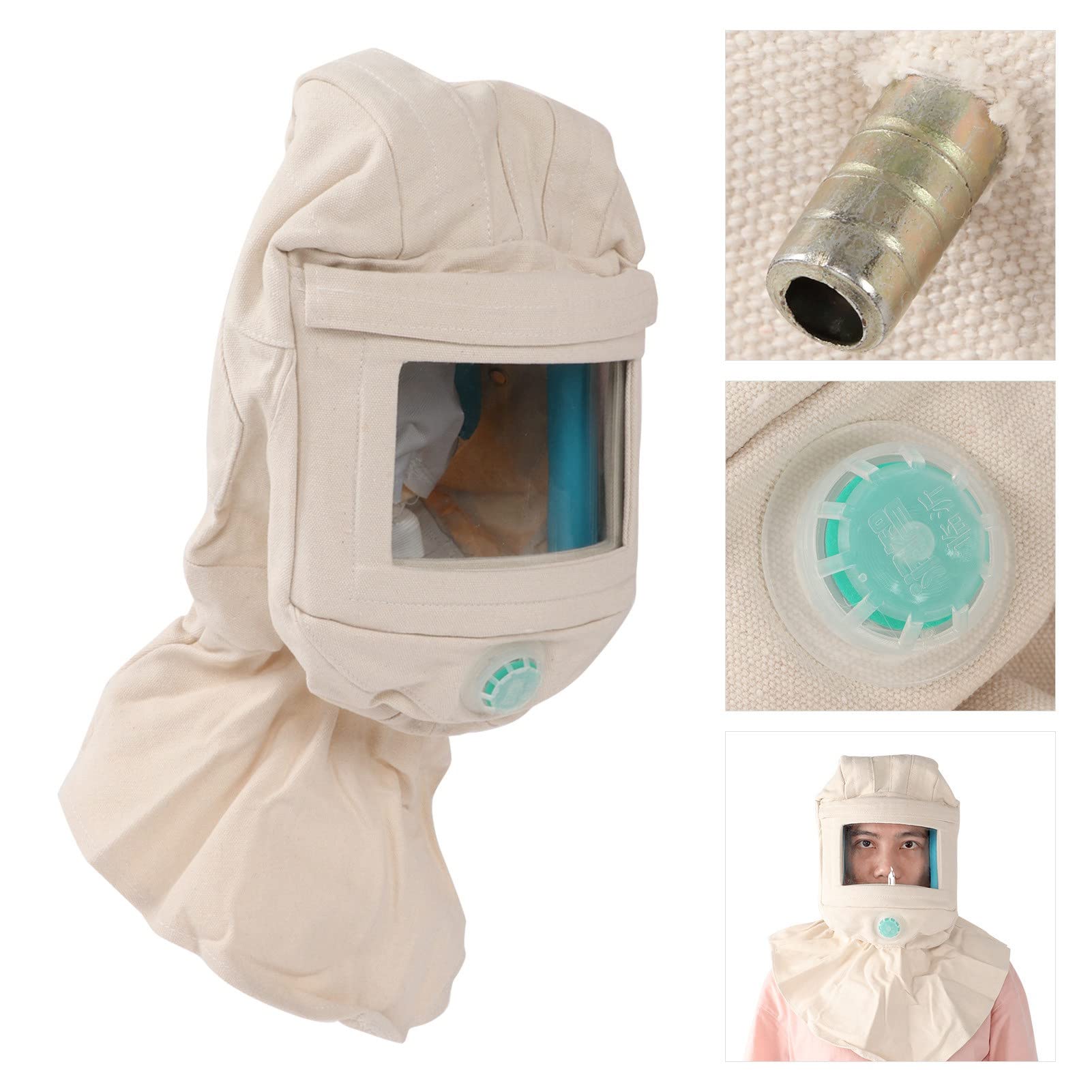 Bewinner Capucha de Chorro de Protector Facial Antiviento y Polvo Protección Transpirable para Pulir Lijado Casco de Seguridad con Válvula Desmontable