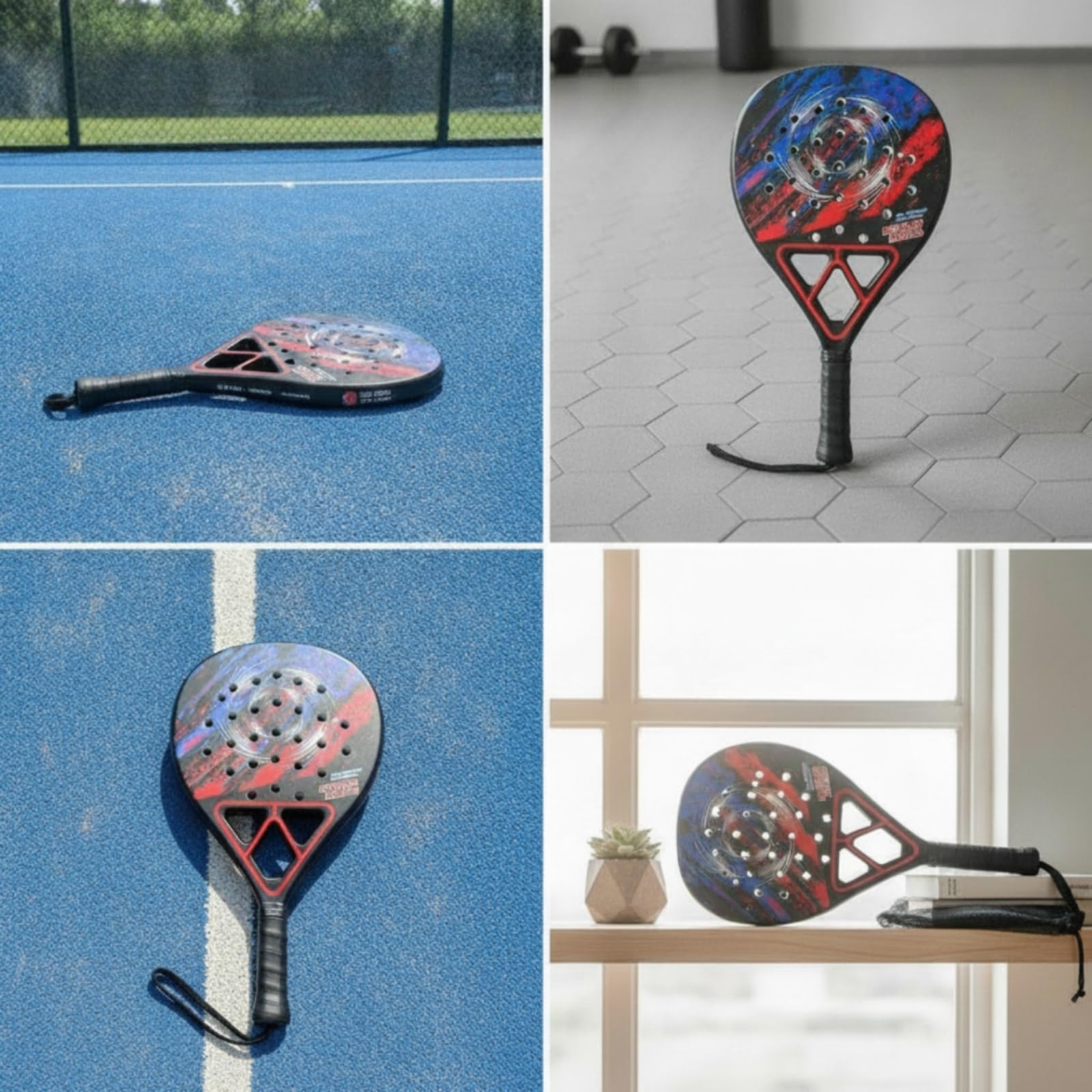 Racchetta da Paddle con Cinturino Perforata Racchetta da Paddle con Custodia in Fibra di Vetro Attrezzatura per Principianti, Giocatori, Allenamento