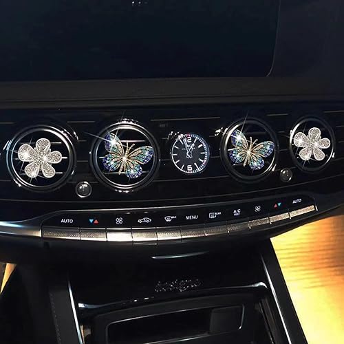 Miniatura 3 de Clips de ventilación de mariposa brillantes, 4 piezas de ambientadores de coche con margaritas de cristal, clips de ventilación para difusor de