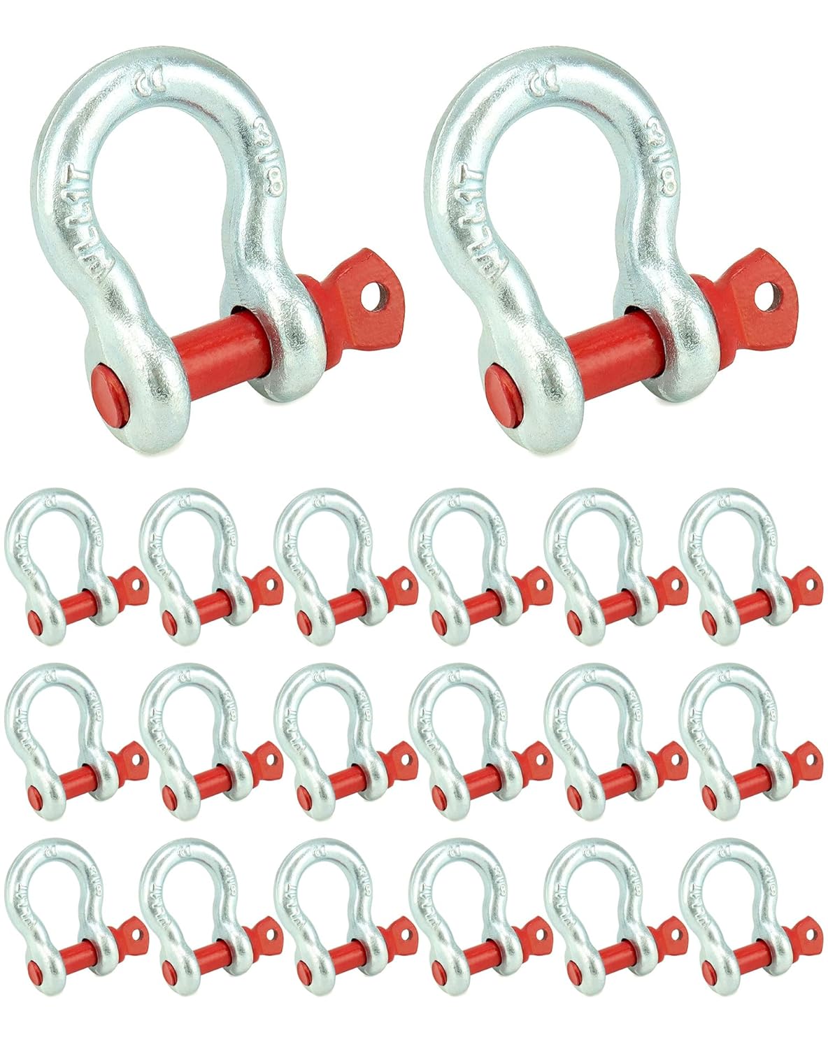 QWORK 3/8" Galvanized Screw Pin Anchor Shackles, 20 Pack D-Ring Shackles, Galvanized Steel Body 2204lbs Towing Capacity, Red