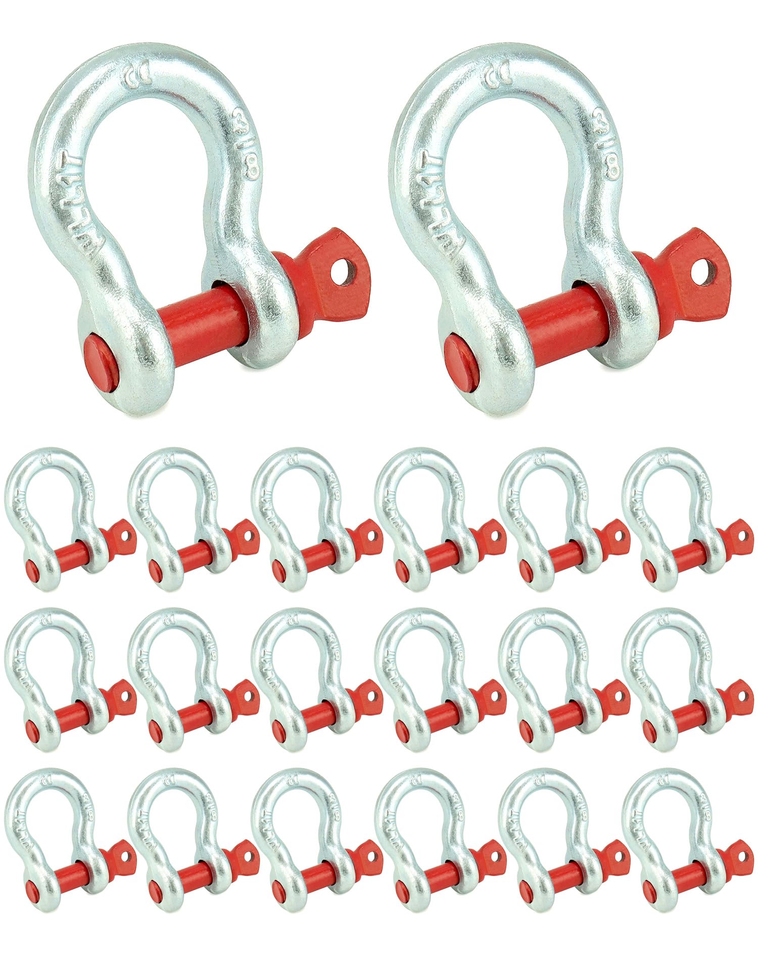 QWORK Grilli di ancoraggio a vite zincata da 3/8", confezione da 20 grilli ad anello a D, corpo in acciaio zincato capacità di traino 999,7 kg, rosso