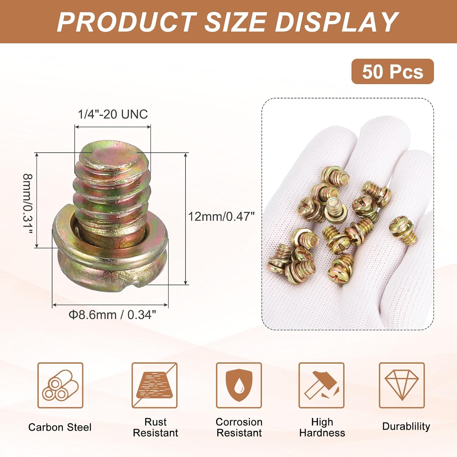 PATIKIL 50Pcs Ceiling Fan Blade Screws, 1/4"-20 x 5/16 Carbon Steel Phillips Pan Motor Replacement Screw for Lighting Ceiling Fan, Color-plated Zinc