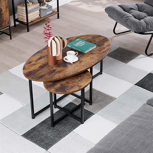 Miniatura 2 de SHUAN Juego de 2 mesas auxiliares de madera con marco de metal