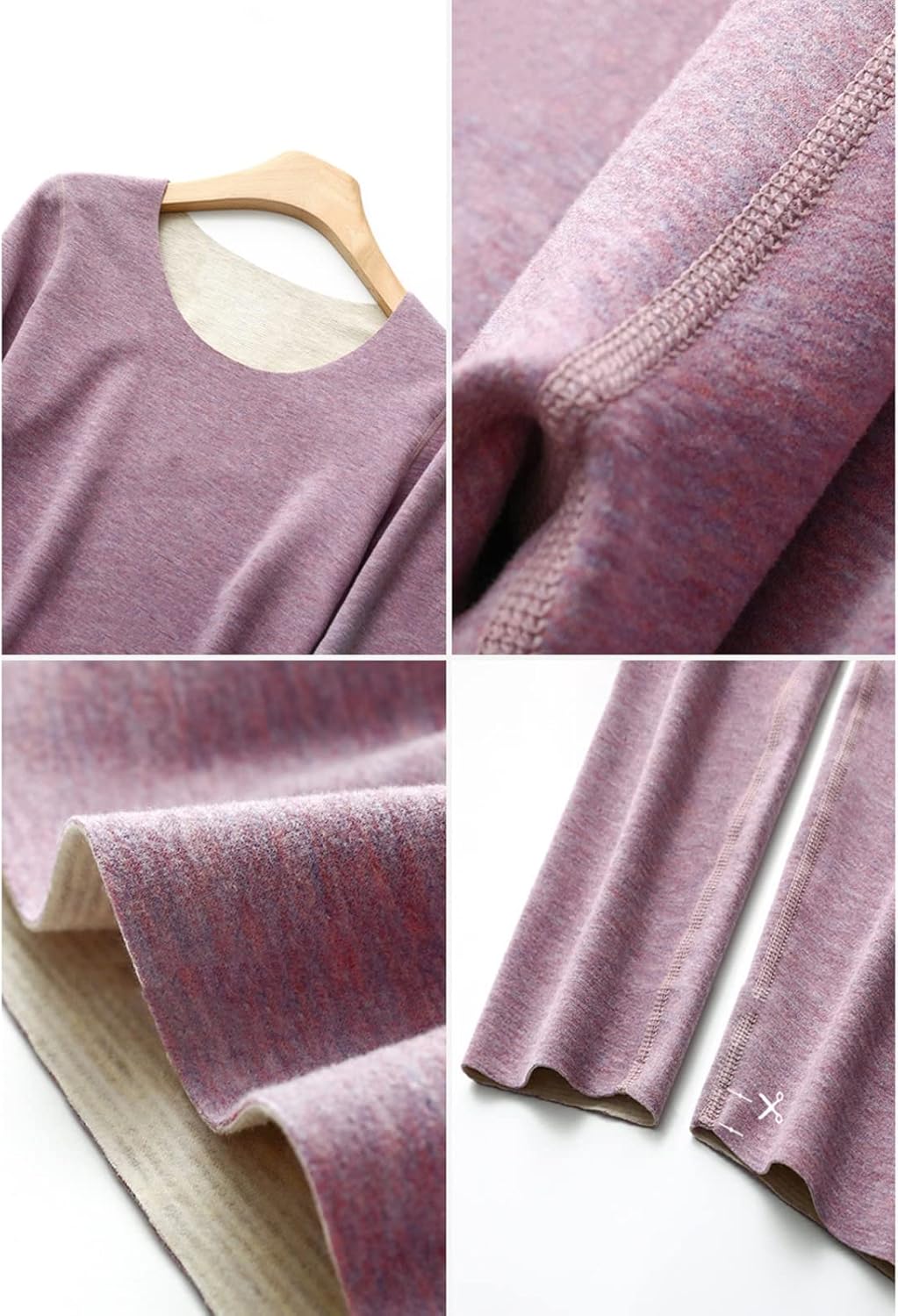 Womens Thermal Underwear Sets, Cotton Round Collar Thermal Underwear Sets, Purple Soft Thermal Set Multiple Sizes