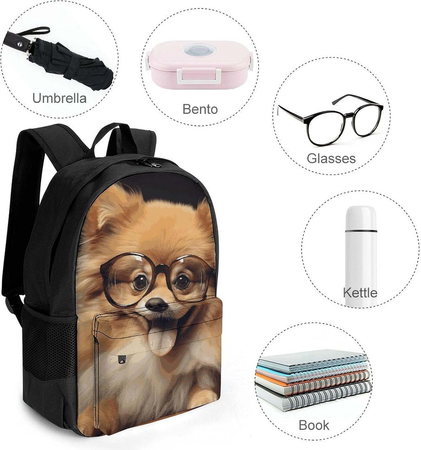 Portable Pomeranian Dog Backpack with Front & Side Pockets image 4