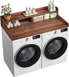 VOPEAK Washer and Dryer Countertop with Shelf, 2-Tier Washer Dryer Topper, 54" x 27.5" Spacious Laundry Countertop, Washing Machine Topper for Laundry Room Organization and Folding Clothes, Walnut