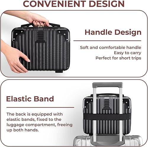 Miniatura 40 de Noverlife Estuche de viaje cosmético portátil de 14 pulgadas, a prueba de presión, ABS, maleta, mini equipaje de mano de viaje con banda elástica