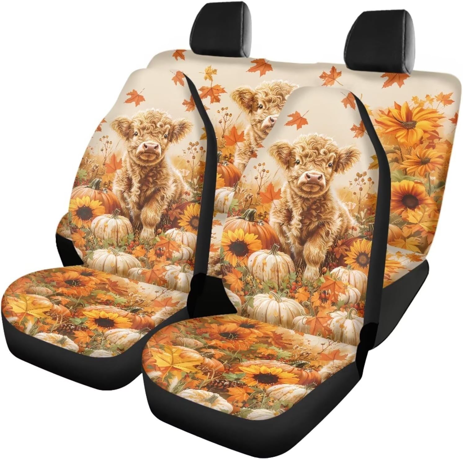 Van Gogh Sunflower Car Seat Covers Full Set Universal Fit,Sunflower Art Painting Front&Back Automotive Seat Covers Split Bench Rear Seat,Washable Car Seat Cover