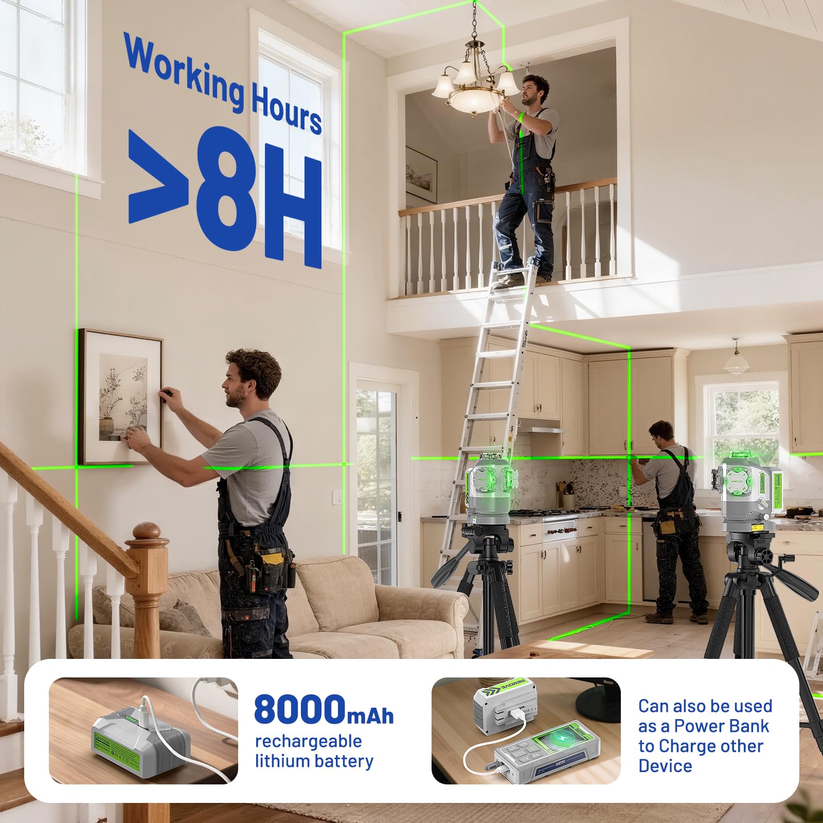 Huepar Pro Niveau Laser 3 * 360 Autonivelant avec Télécommande GS03CG | Alignement à Pivot Fixe, Précision ±2 mm, Autonomie 8 Heures, Support Magnétique Multifonction, Boîte de Rangement de Qualité