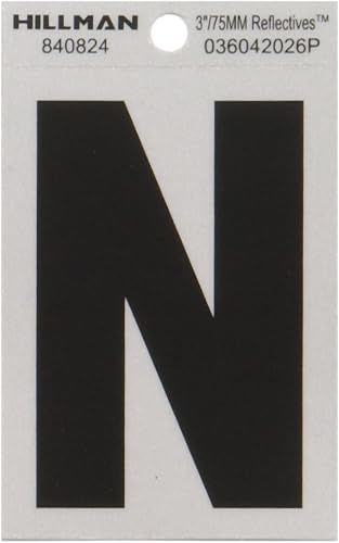 The Hillman Group 840824 Lettre N réfléchissante en Mylar carré Noir sur argent 