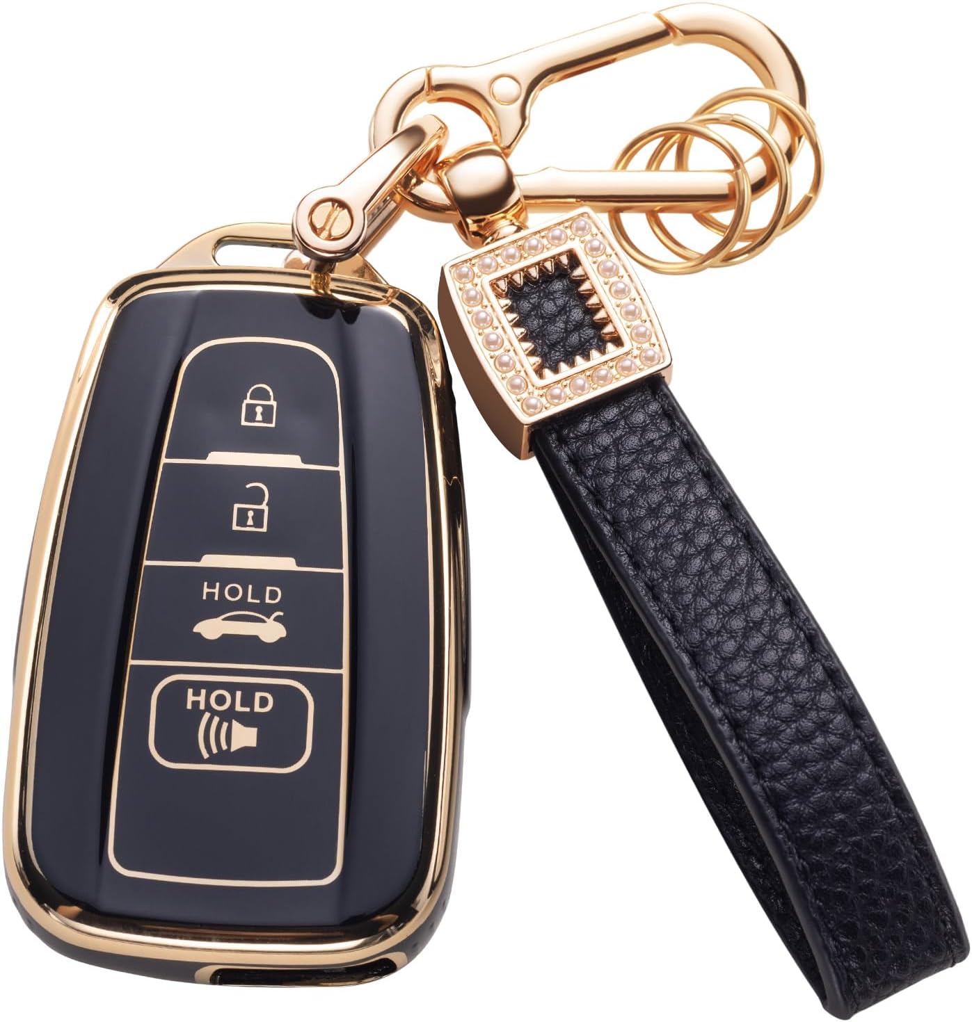 for Toyota Key Fob Cover with Leather Lanyard, Car Key Fob Case Compatible with 2018-2022 Camry RAV4 Highlander Avalon C-HR Prius Corolla GT86 Smart Key Protector Holder