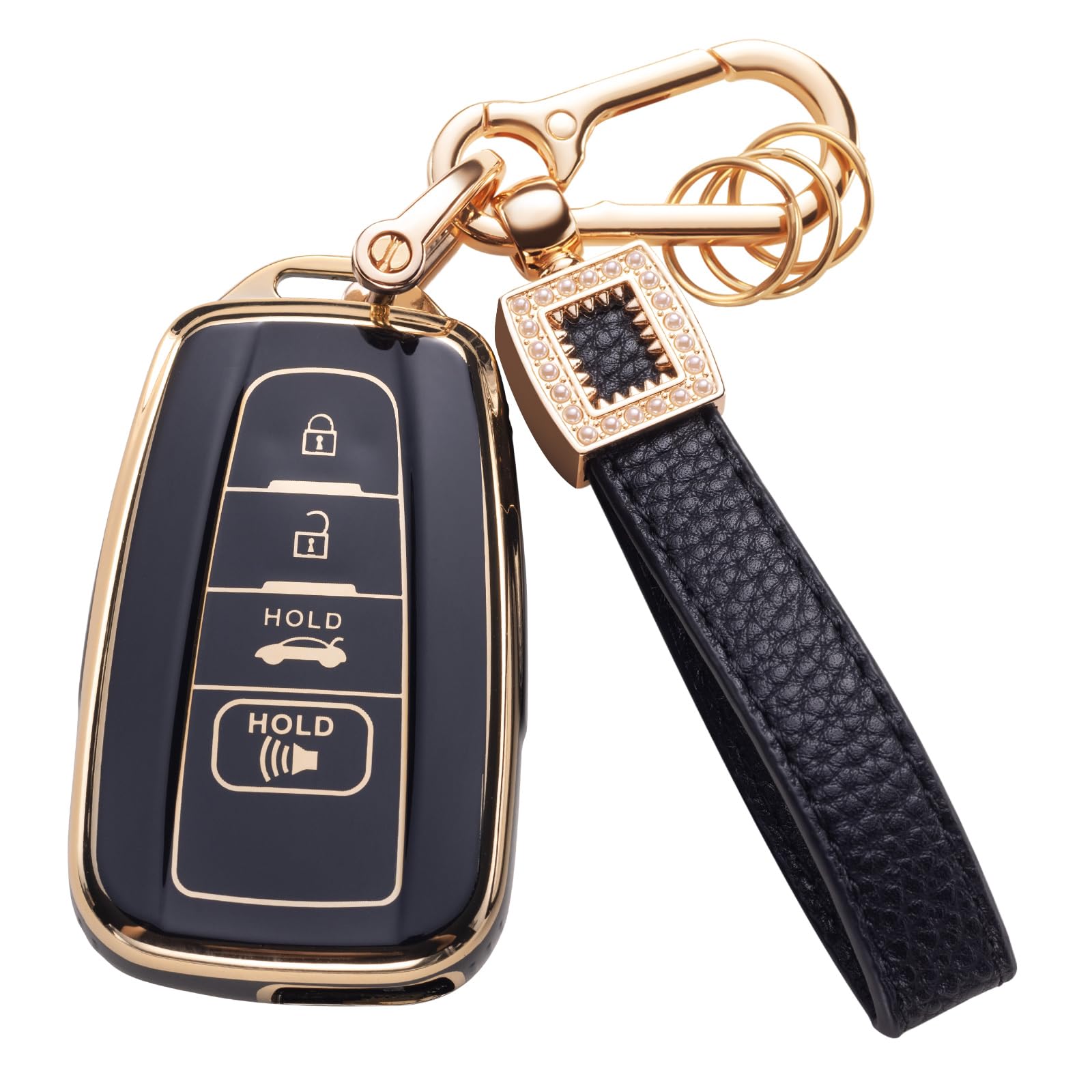 for Toyota Key Fob Cover with Leather Lanyard, Car Key Fob Case Compatible with 2018-2022 Camry RAV4 Highlander Avalon C-HR Prius Corolla GT86 Smart Key Protector Holder