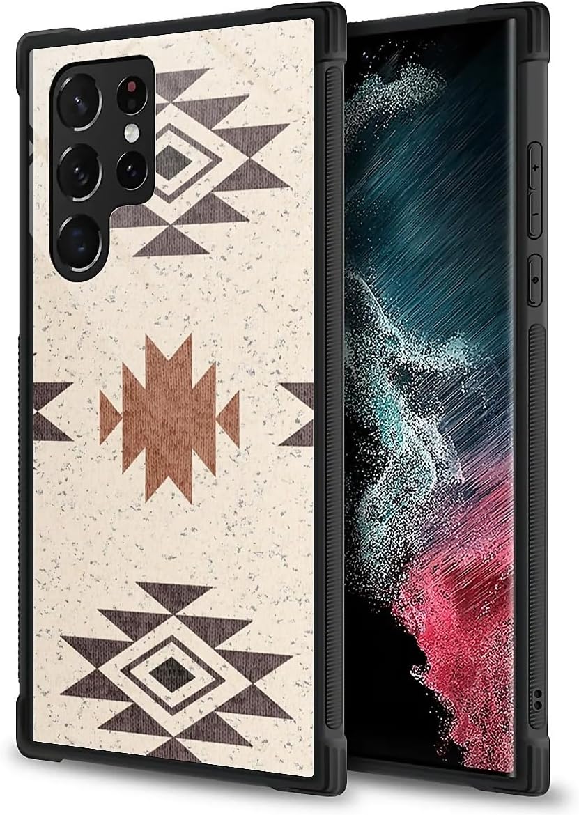 Compatible with Samsung Galaxy S23 Ultra Case, Shockproof Protective for Man Women Non-Slip for Samsung Galaxy S23 Ultra Crazy Pattern White Cream Western Boho Aztec - Image 2