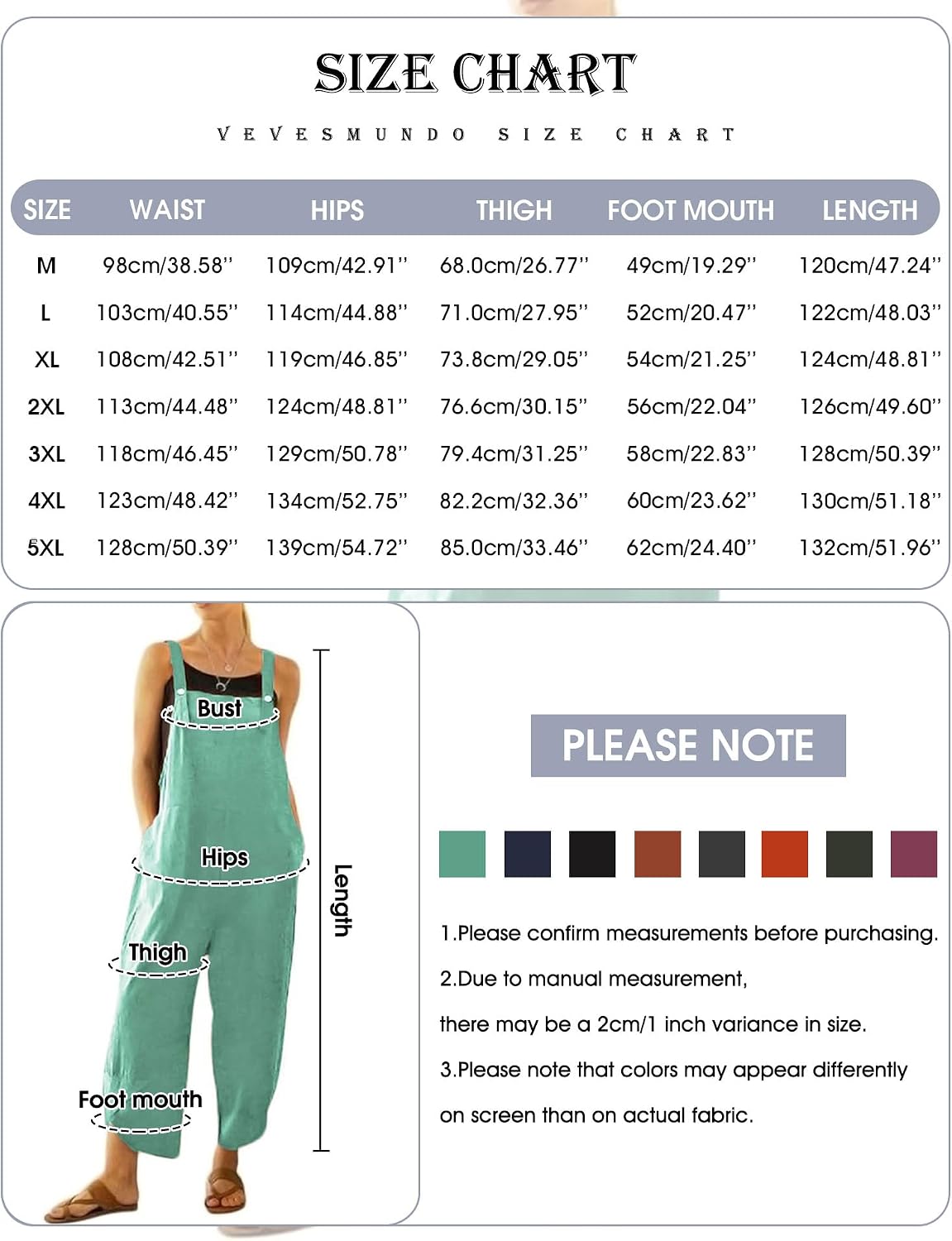 VEVESMUNDO Women Casual Loose Linen Overall Jumpsuit Romper with Pockets M-5XL
