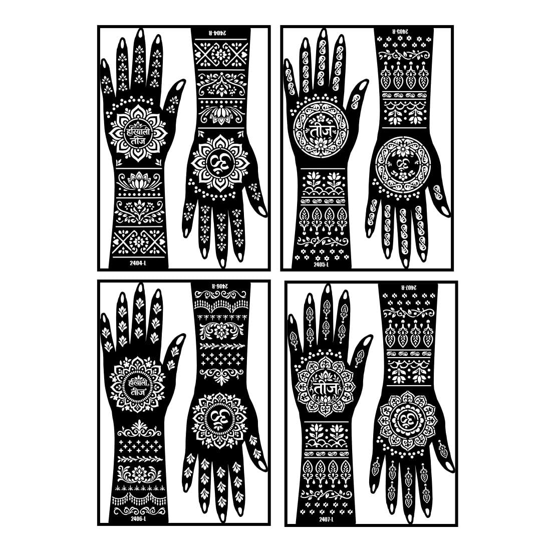Special Hariyali Teej Om Symbol Elegant Look Art Mehndi Stencil Sticker Combo For Women And Girls Hand-image-26