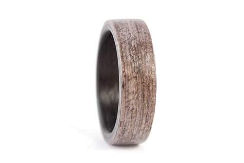 Miniatura 2 de Men's wood and carbon fiber ring. Unique and natural wooden grey wedding band. Water resistant and hypoallergenic. (00414_6N)