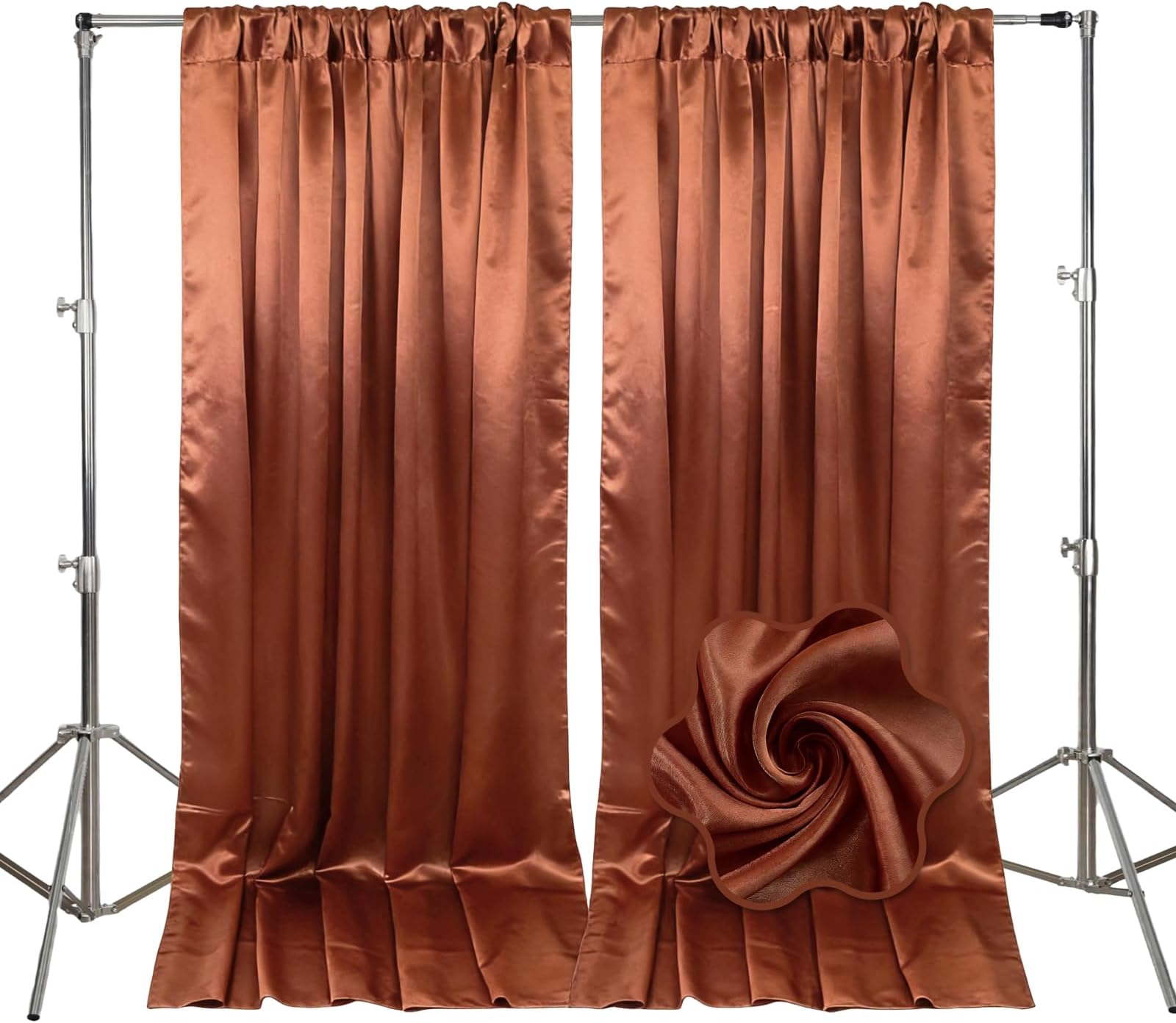 10ft x 10ft Dark Brown Backdrop Curtains for Parties, Fabric Satin Background Curtain with Rod Pockets for Weddings, Birthday, Baby Shower, Photography, Graduation Party Backdrop Drapes, 2 Panels
