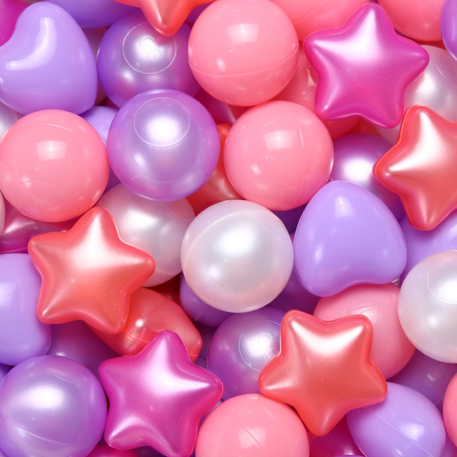 GOGOSO Ball Pit Balls 100 200 500 Pcs,Plastics Balls for Baby Toddlers Kids, Stars Hearts Shape for Pool,Play Tent,Party (Pink Red Purple, 200)