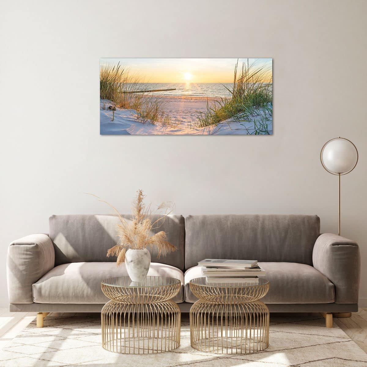 Tableau Mural En Verre ARTTOR - Plage De Sable Et Oiseaux - 100x40 Cm - Décoration Moderne