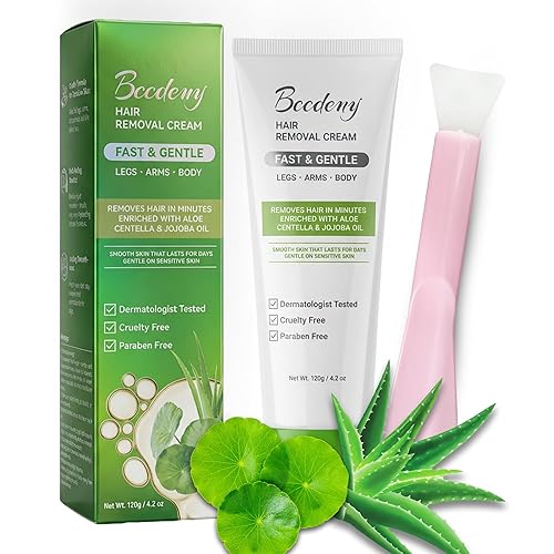 Crema depilatoria para mujeres y hombres, aloe suave, aceite de jojoba y fórmula de centella para piernas, brazos, pecho, axilas y línea de bikini,