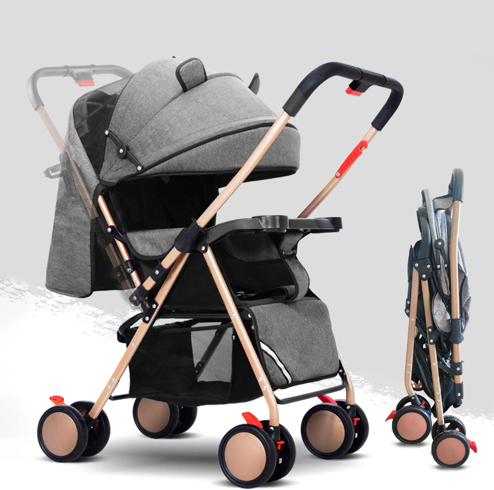 2 in 1 Baby Stroller, Newborn Convertible Bassinet Lightweight Travel Stroller for 0-36 Months - Easy Fold & Compact Stroller with Canopy, Storage Basket, Multi-Position Recline