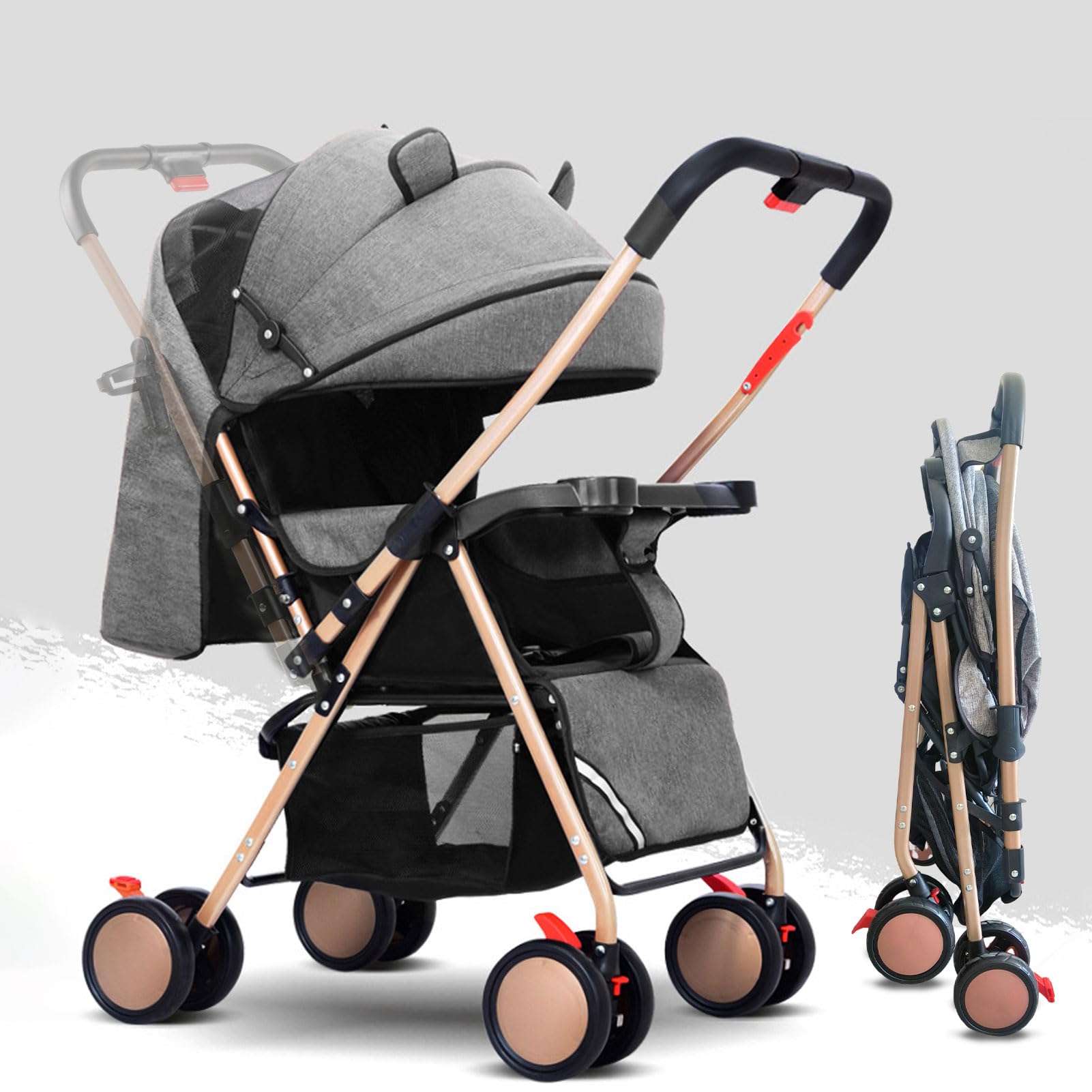 2 in 1 Baby Stroller, Newborn Convertible Bassinet Lightweight Travel Stroller for 0-36 Months - Easy Fold & Compact Stroller with Canopy, Storage Basket, Multi-Position Recline