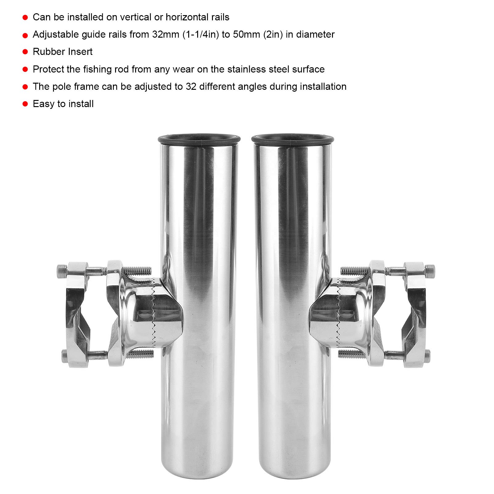 Keenso Support de Canne à Pêche à sur Rail de Bateau, 2 Pièces en Acier Inoxydable Voir Support de Canne à Pêche 32mm à 50mm Support de Rail pour Pince de Tournoi
