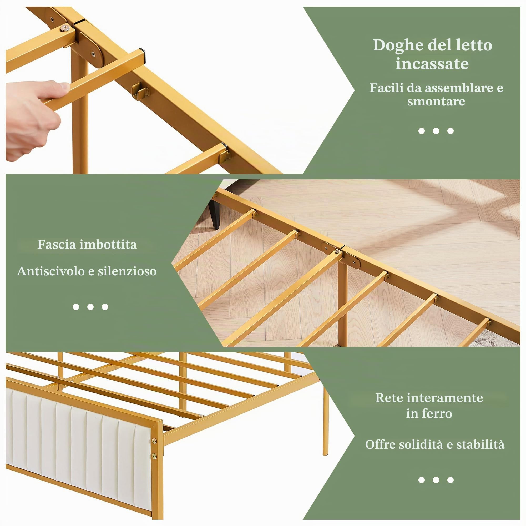 VECELO Letto matrimoniale imbottito 140 x 190 cm, piattaforma, supporto a doghe in legno solido, nessuna rete imbottita necessaria, tessuto vellutato, facile da montare, beige