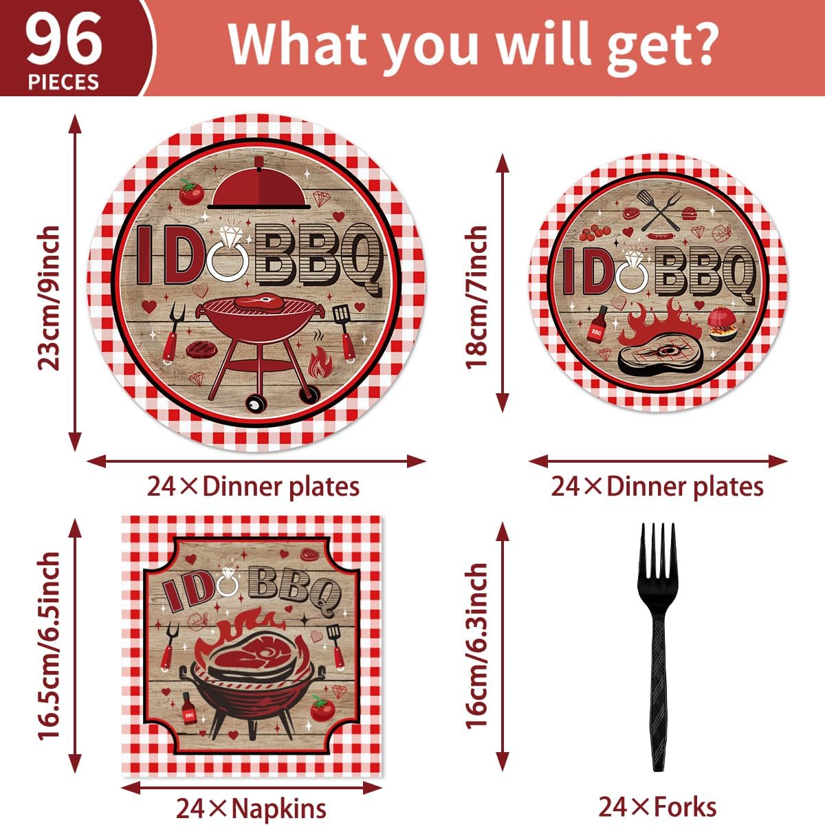 96PCS I DO BBQ Plates and Napkins Party Supplies BBQ Bridal Shower Decorations Bar B Q Wedding Engagement Barbecue Disposable Paper Tableware Set Serves 24 Guests - Image 3