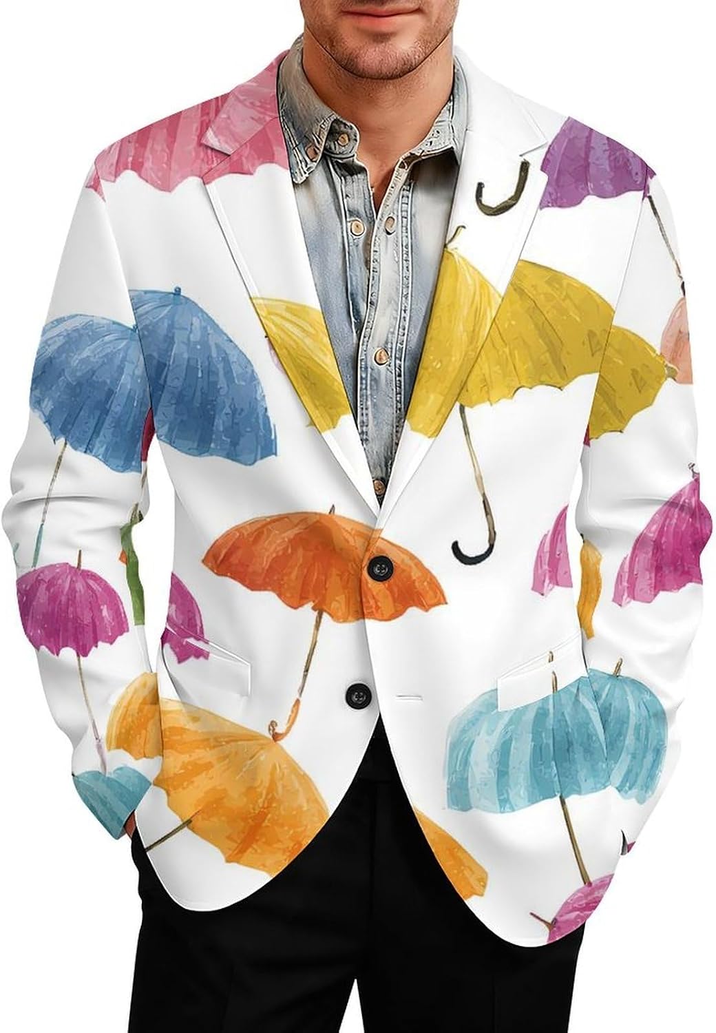 Colorful Umbrella Classic Suits Blazer for Men Business Tuxedo Jacket