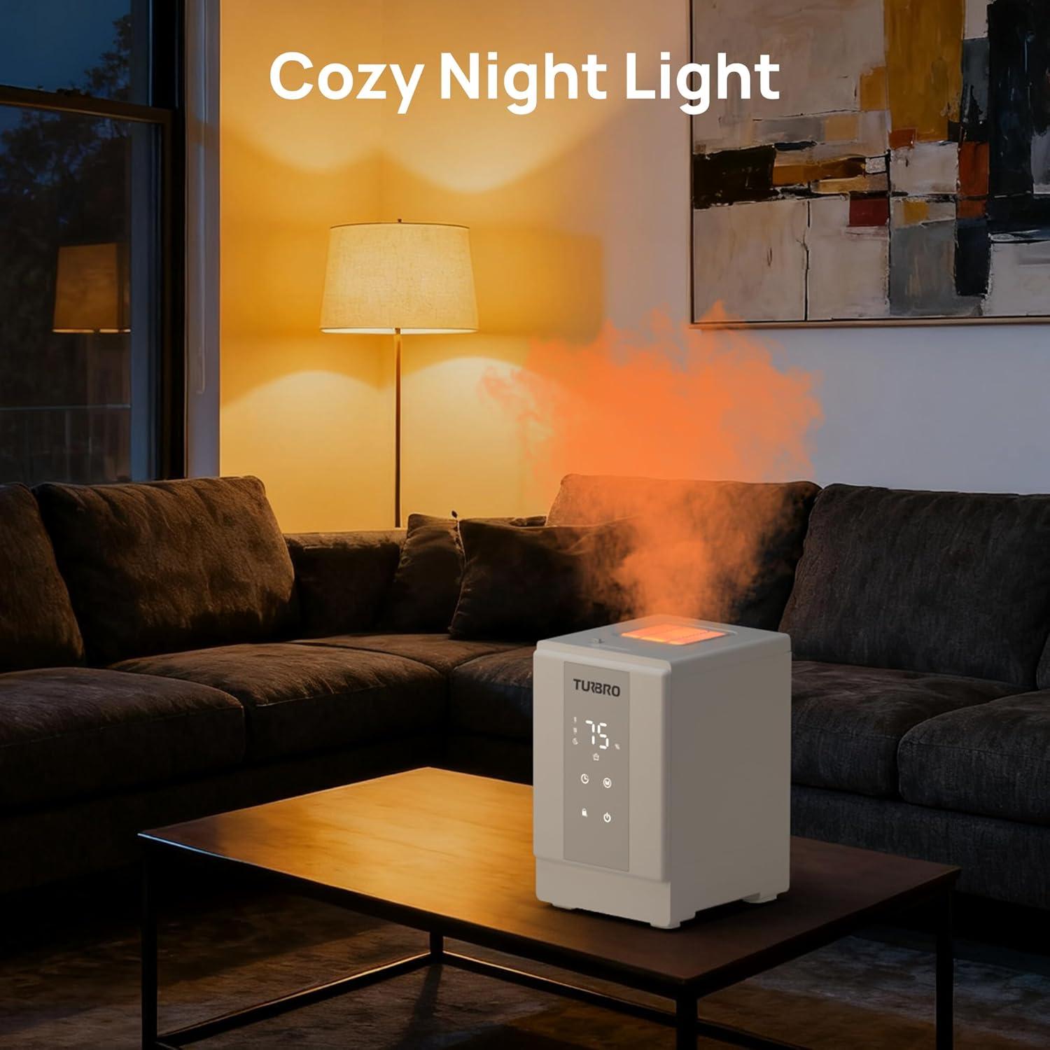 TURBRO 4L/1Gal 304 Stainless Steel Steam Humidifier Warm Mist Humidifier for Bedroom Baby Nursery, 500 mL/h Output, Dishwasher Safe, Easy to Clean, 2 Misting Levels with Sleep Mode, 1-12h Timer, GLS04