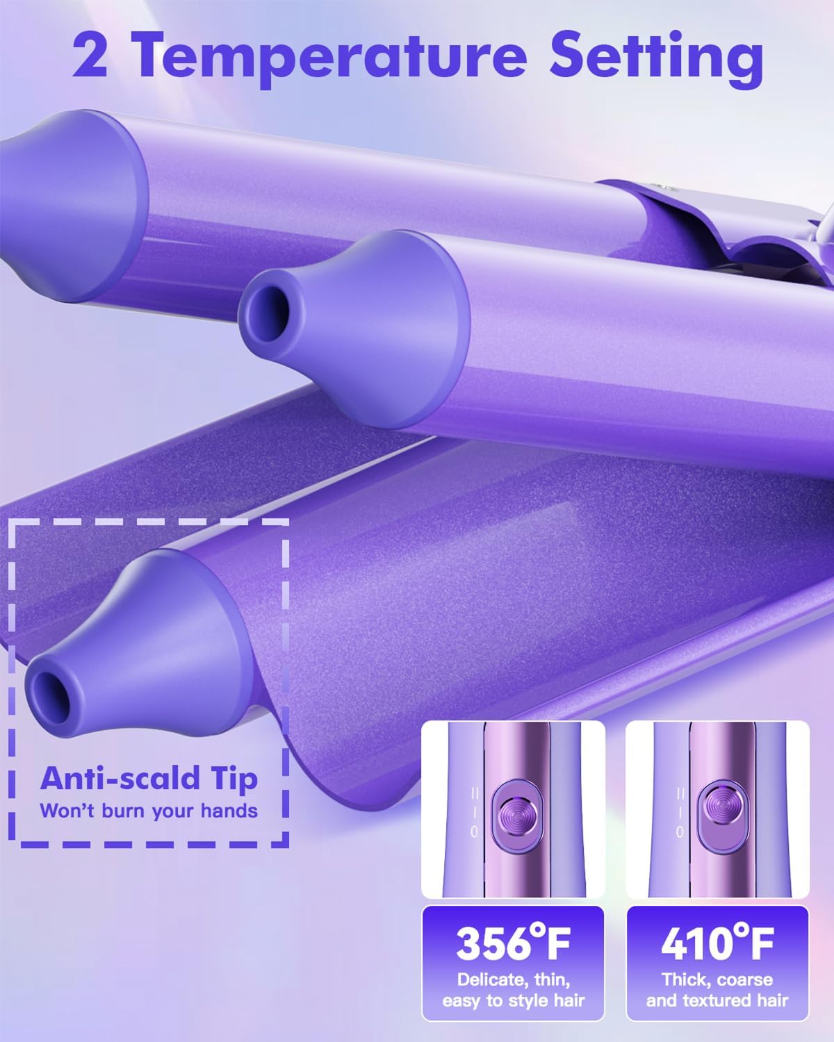 5 in 1 Curling Wand Set (0.35"-1.25") with 3 Barrel Hair Crimper, Bubble Curling Wand and 3 Ceramic Barrels, Curling Iron 1 inch Crimper Hair Tool Waver with Two Temp Control, Gifts for Women, Purple